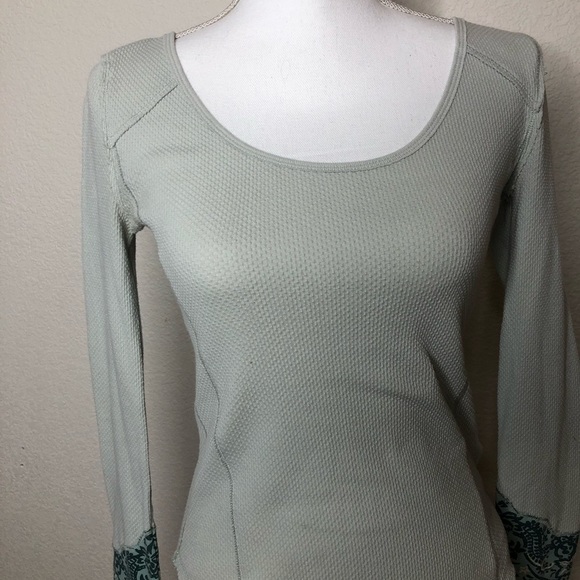Free People Mint Bandana Cuff Round neck Waffle Thermal - Picture 5 of 8